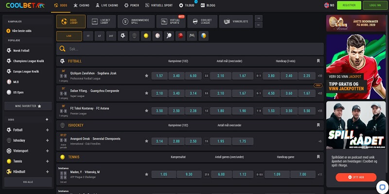 Coolbet hjemmeside for bookmaker