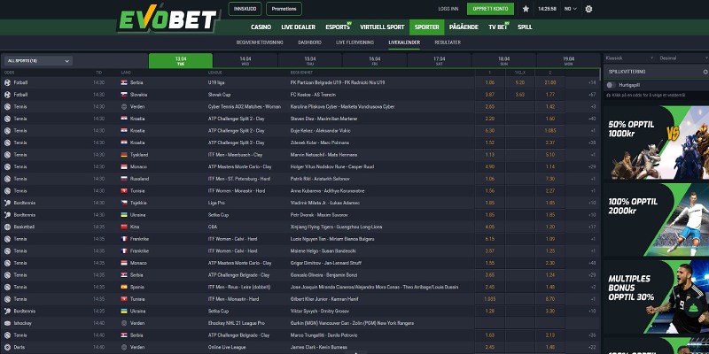 Evobet online live sportsbetting