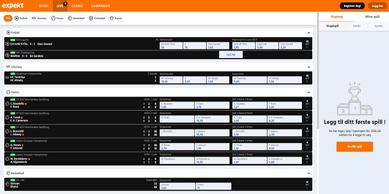 Expekt online live sportsbetting