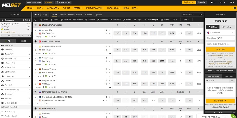 Melbet hjemmeside for bookmaker