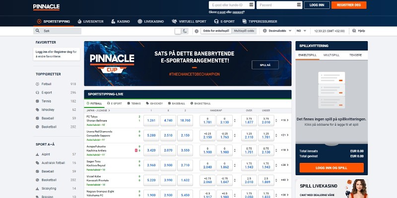 Pinnacle hjemmeside for bookmaker