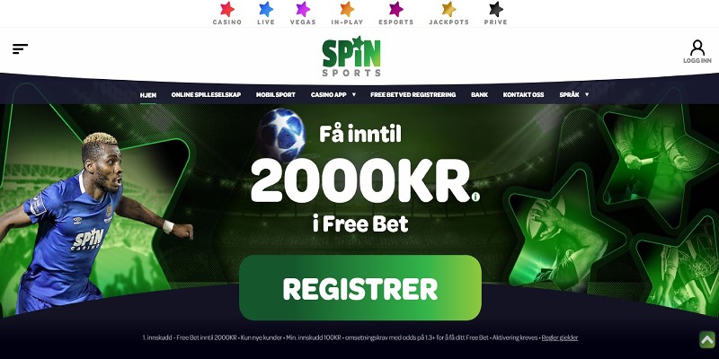 Spin Sports hjemmeside for bookmaker